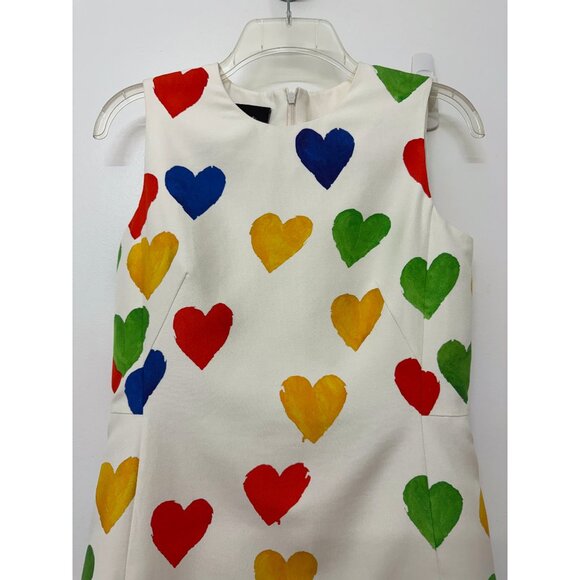 Akris Hearts Print Sheath Dress Cotton Silk White Rainbow Painterly Colorful 4 - Picture 5 of 16